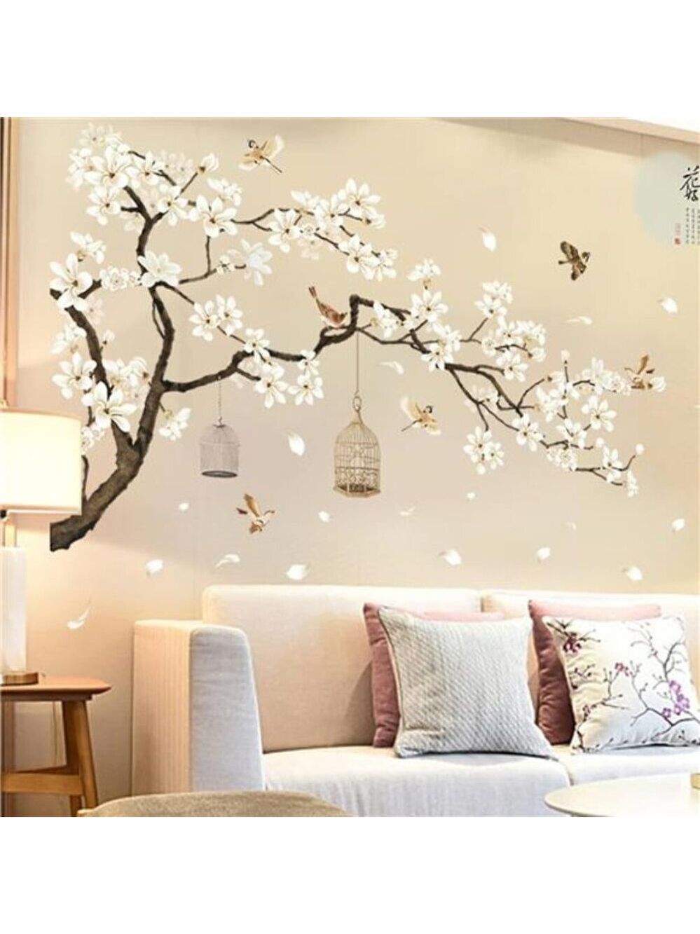 Large White Flower Wall Stickers Cherry Blossom Tree 3D Peel Stick Home Decor